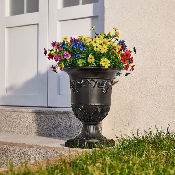DR.Planzen 2 Pack 16 x 12 Inches Classic Urn Planter, Plastic Flower Pots for Indoor & Outdoor Use, Lightweight Planters for Garden, Patio, Porch, Wedding & Event Decor
