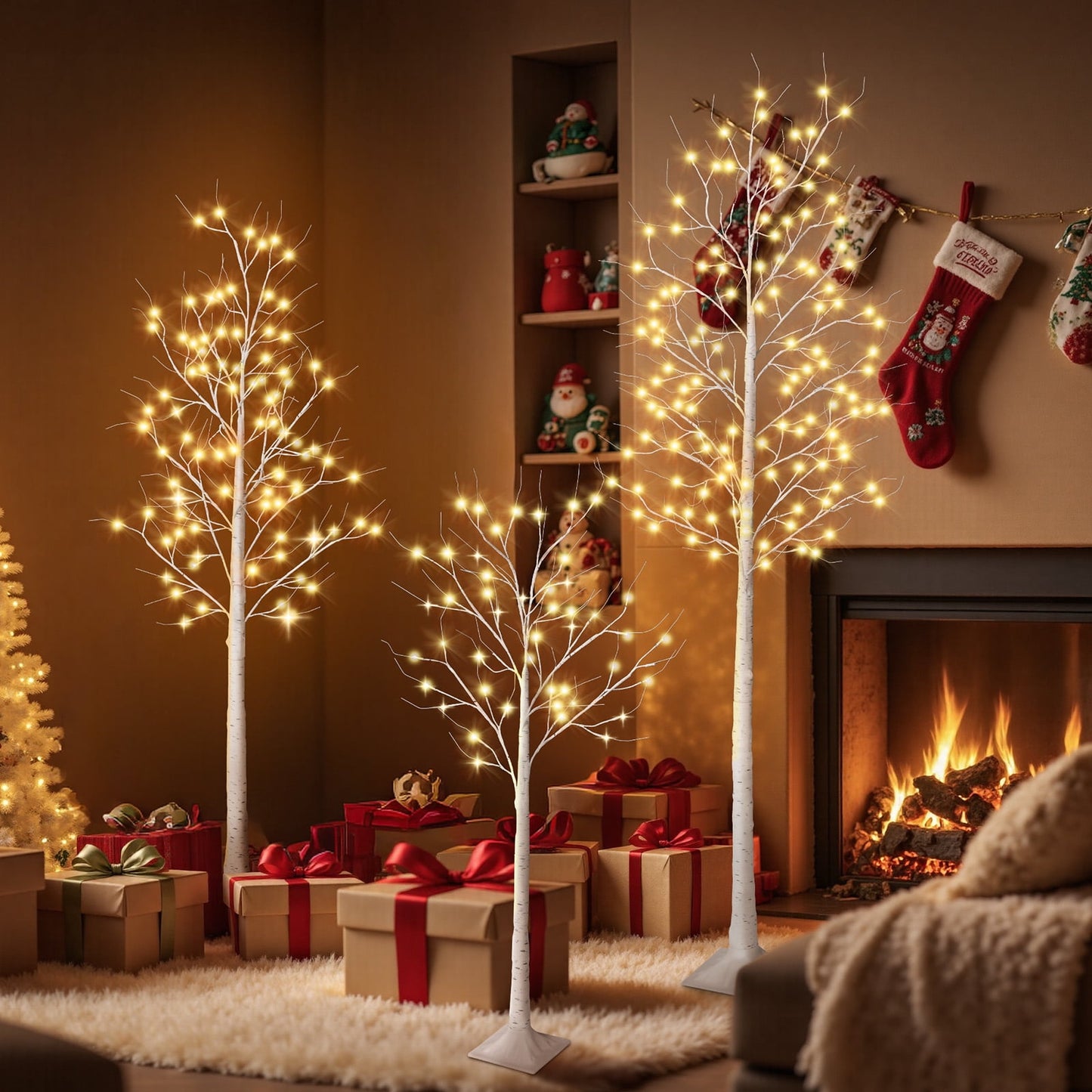 DR.Planzen 3 Pack Warm White LED Birch Light Spirit Trees, Christmas Tree Holiday Decor,4ft/6ft/8ft assorte