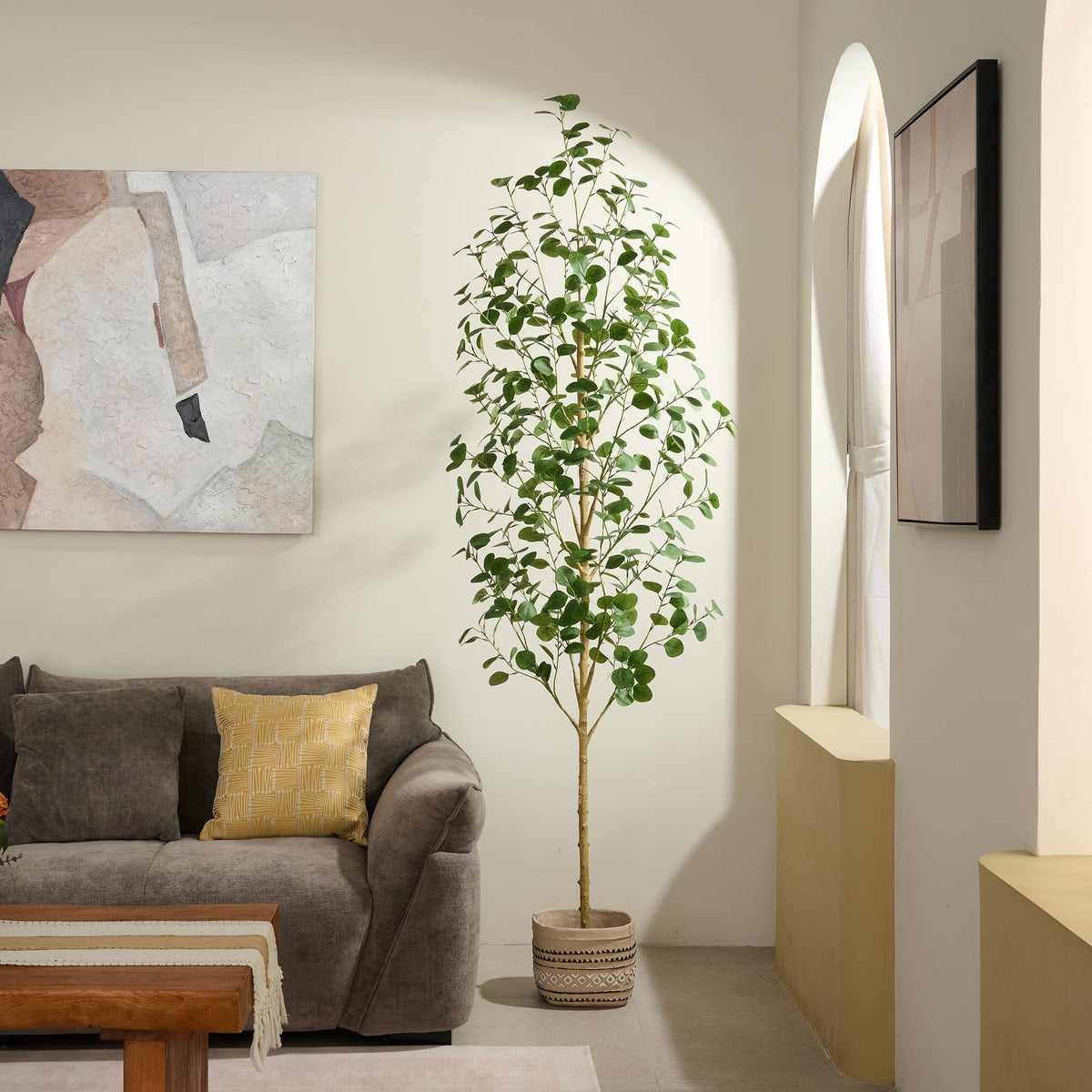 DR.Planzen 7ft Tall Artificial Eucalyptus Tree in Black Pot, Tall Faux Eucalyptus Plant for Home Office Decor
