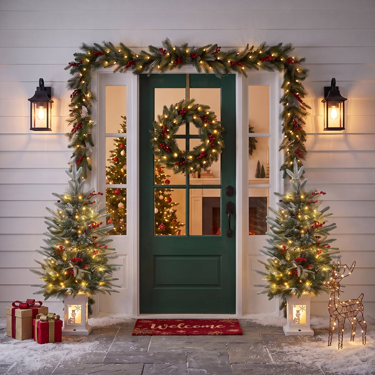 DR.Planzen 3 FT Pre-Lit Christmas Trees, 78 Warm White LEDs Each, 8 Light Modes & Timer, Xmas Trees with Lighted White Pedestal Bases, 2 Pack