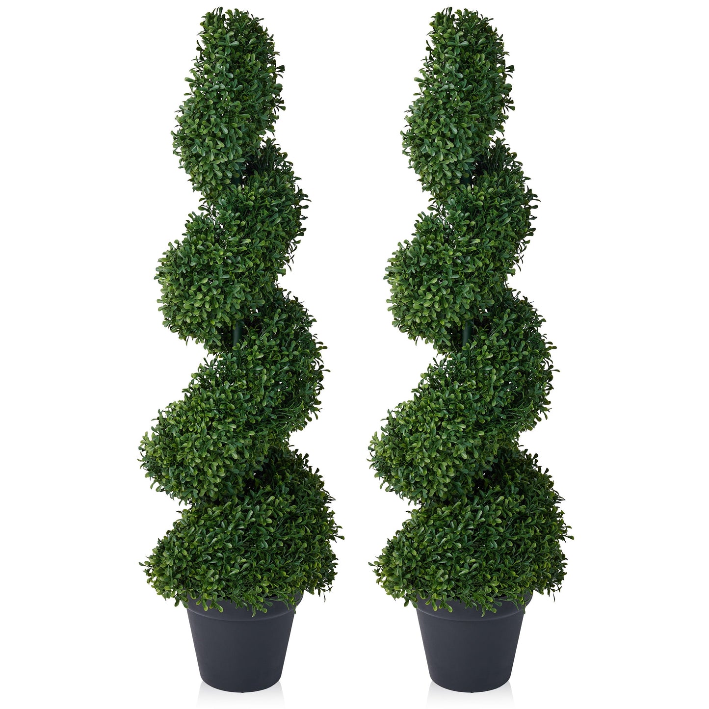 2 Pack 3FT Artificial Boxwood Spiral Topiary Tree ¨C 450 Leaves Faux Boxwood Plant, UV Resistant Artificial Plant ¨C Realistic Front Door Entryway Porch Decor Potted Tree for Outdoor Garden Patio