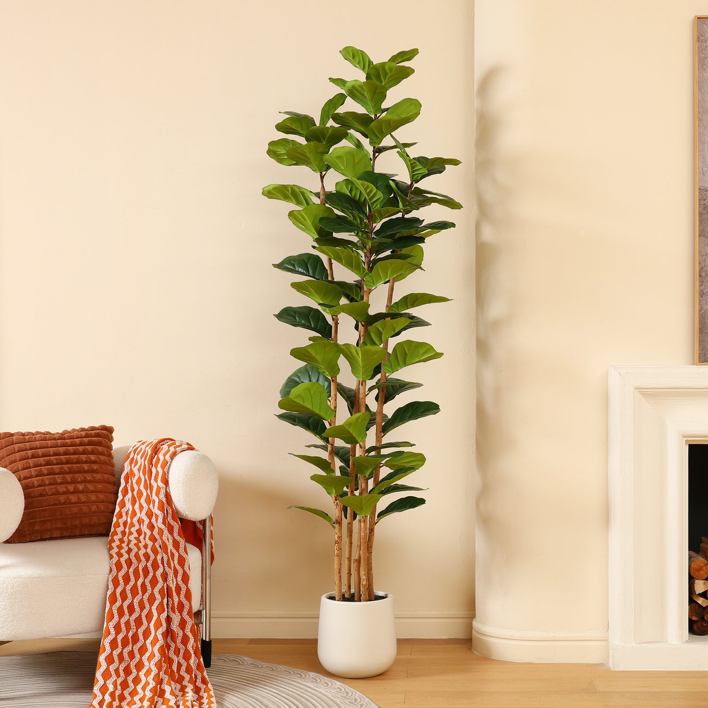 DR.Planzen 7FT Artificial Fiddle Leaf Fig Tree with Realistic Leaves and Natural Trunk, Silk Faux Potted Tree