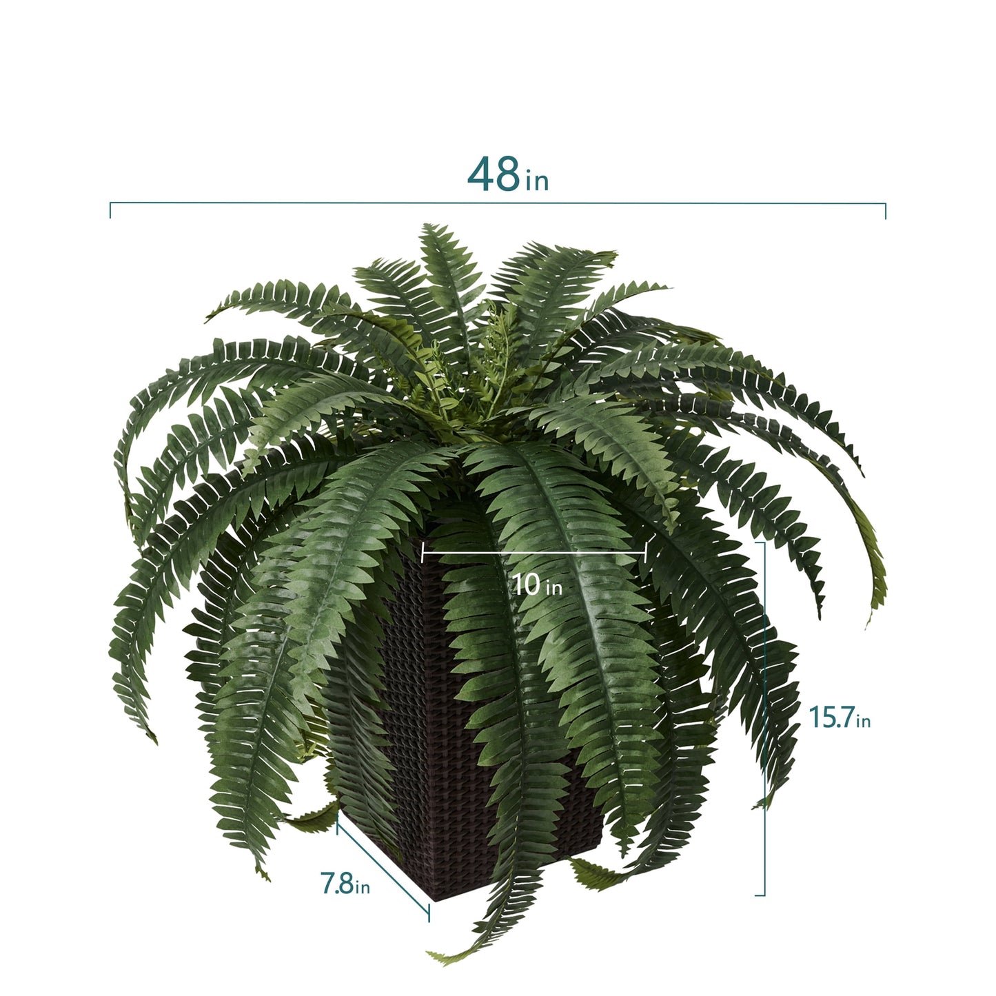 DR.Planzen Artificial Boston Fern Bush Plant with Brown Tapered Planter - UV Resistant Faux Ferns with 33 Leaves