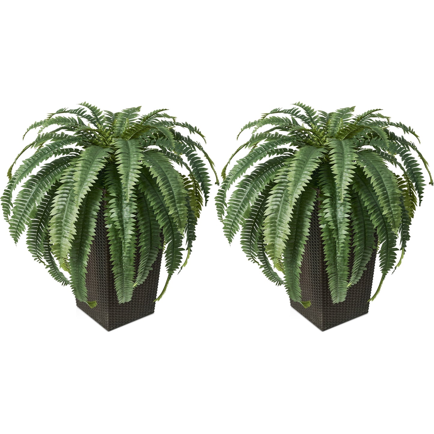 DR.Planzen 2 Pack Artificial Boston Fern Bush Plant with Brown Tapered Planter - UV Resistant Faux Ferns with 39 Leaves