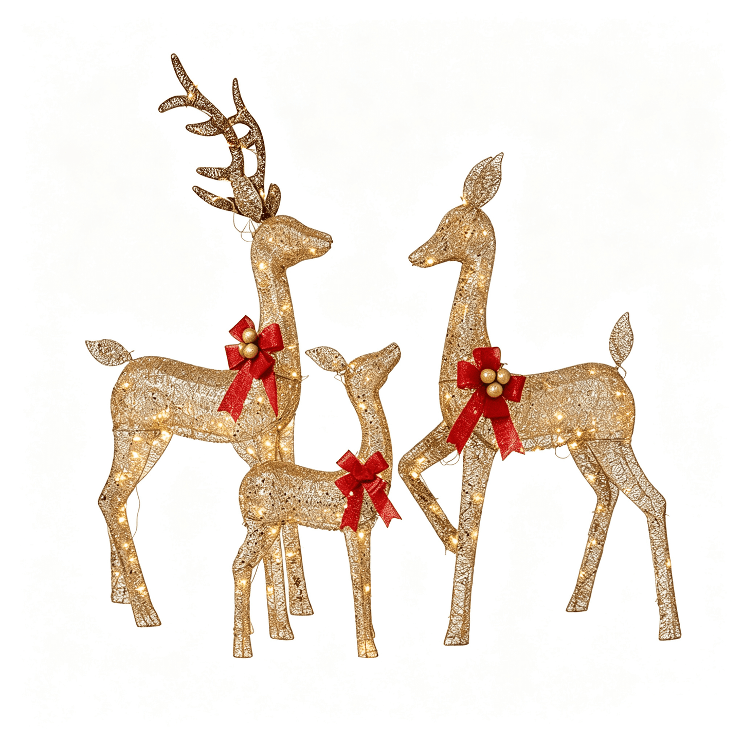 DR.Planzen Lighted Christmas Deer Family, 360 LED 4.5FT Gold Buck Doe Fawn Set, 3-Piece Lighted Reindeer Set, Christmas Yard Decorations for Lawn, Garden & Porch Outdoor