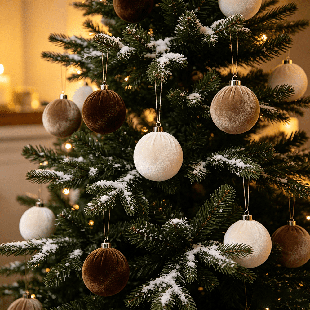 Velvet Christmas Ball Ornaments Set - 15pcs Large 8cm Christmas Tree Ornaments, Soft Fabric Hanging Balls in Assorted Neutral Holiday Colors for Tree, Wreath, Garland, Home Party D¨¦cor