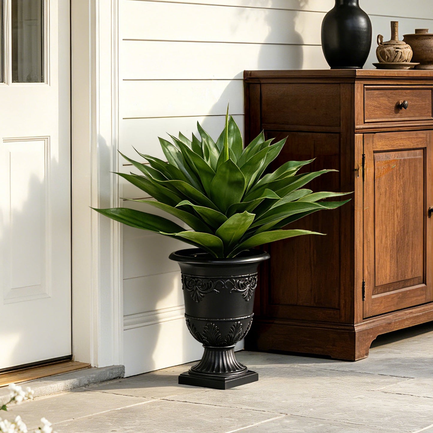 2 Pack 30in UV Resistant Artificial Agave Plant with Black Urn Planter, Faux Agave Plants Fake Plants Realistic Greenery - Indoor Outdoor Decor for Front Porch Patio Garden Home Office