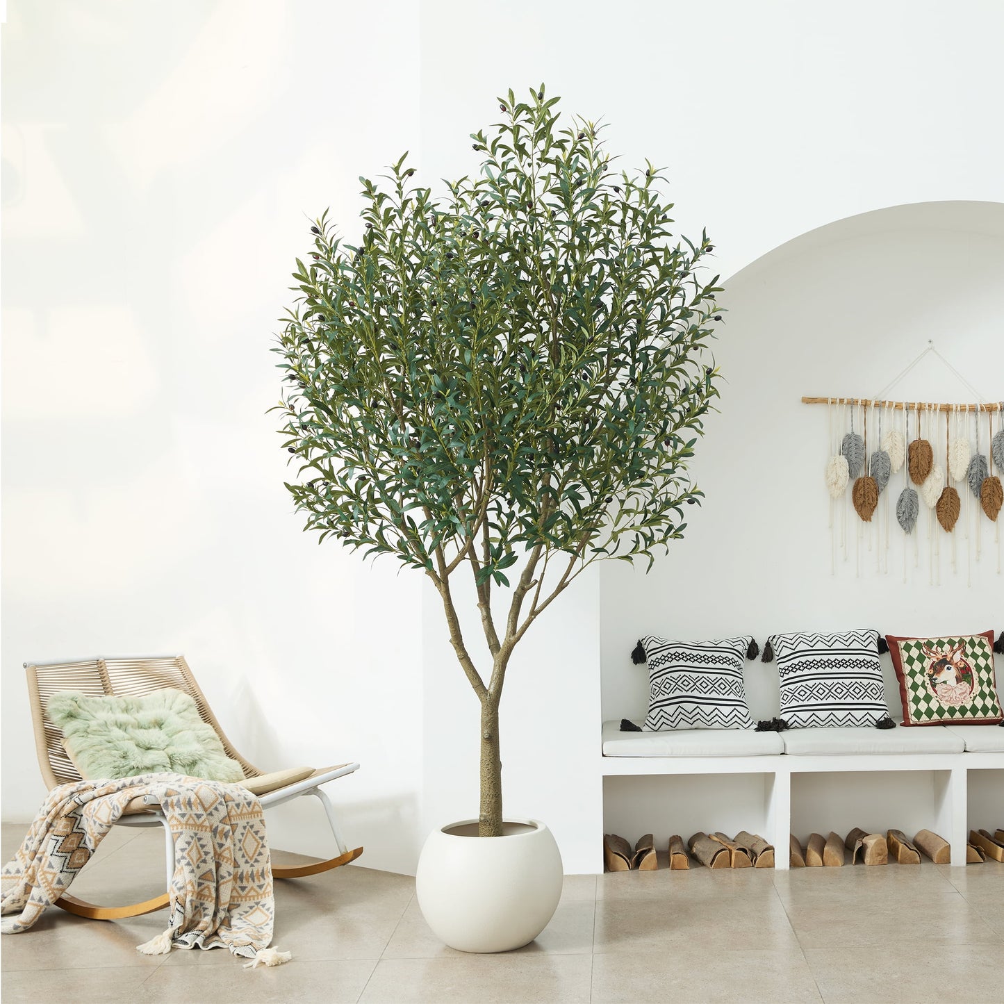 DR.Planzen 8ft Huge Artificial Olive Tree - Faux Olive Plant for Indoor & Outdoor Decor - Adjustable Branches - UV Resistant Realistic Olive Tree with Black Plastic Pot