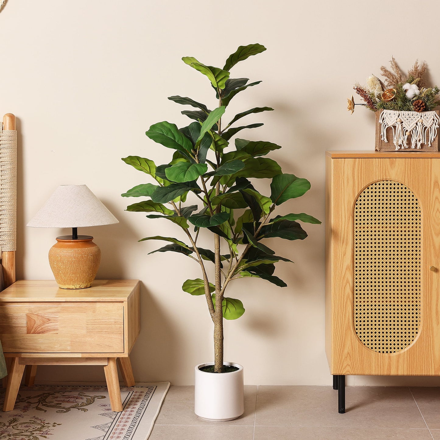 DR.Planzen 4.5ft Artificial Fiddle Leaf Fig Tree, Tall Faux Ficus Tree, Artificial Plants for Home Office Decor