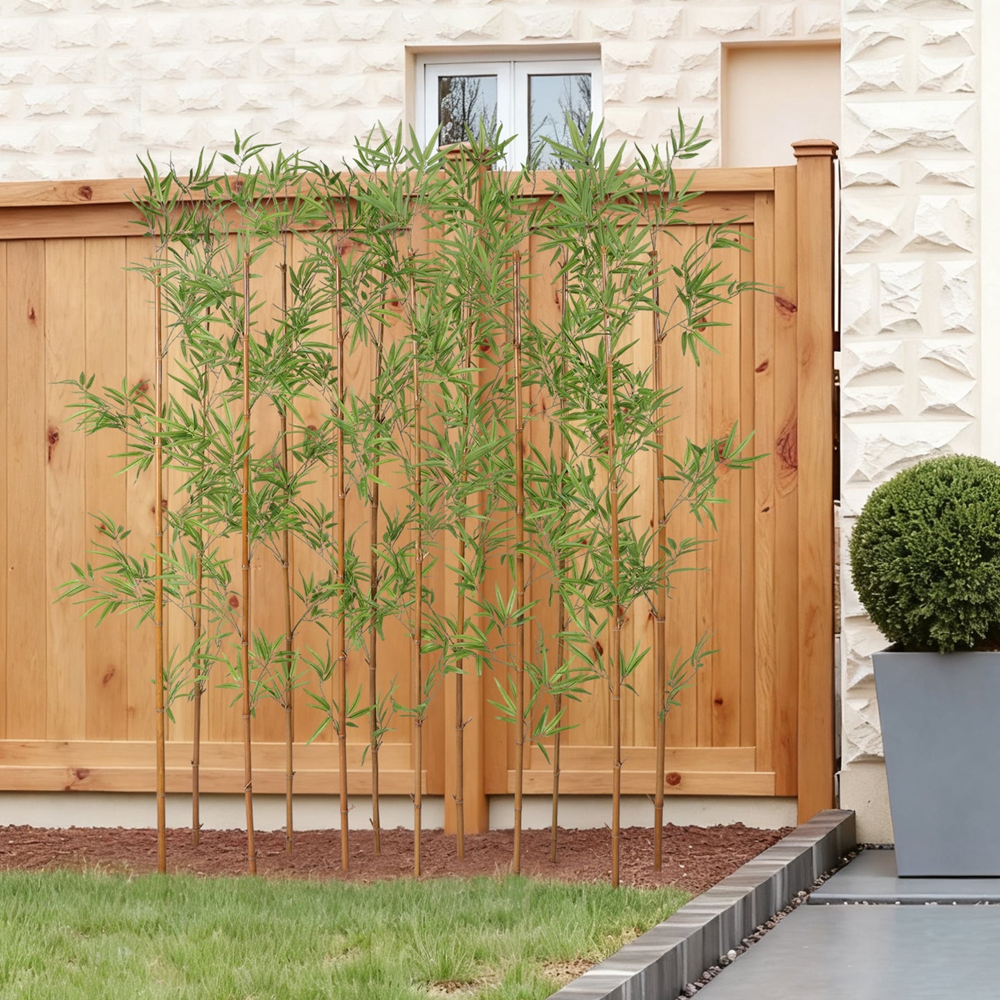 12 Pack 7FT Artificial Bamboo Privacy Screen - Faux Bamboo Plant Outdoor with Real Bamboo Poles, UV Resistant Dense Leaves Tall Fake Bamboo Fence Cover for Patio Backyard Balcony Wall Decor