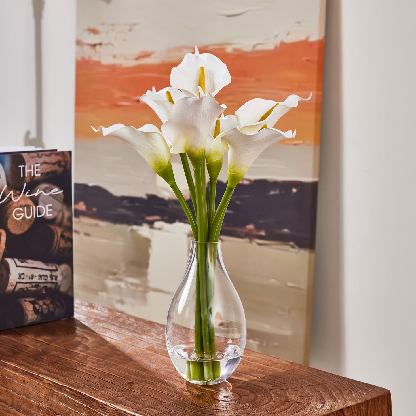 Dr.Planzen 15.75in Artificial Calla Lily Plant in Vase with Fake Water, Realistic Silk Flowers, Home Tabletop Decor, Wedding Centerpiece, Easy Care