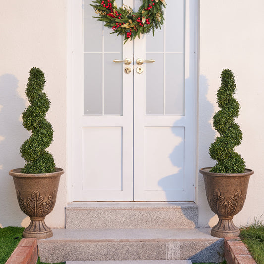 2 Pack 3FT Artificial Boxwood Spiral Topiary Tree ¨C 450 Leaves Faux Boxwood Plant, UV Resistant Artificial Plant ¨C Realistic Front Door Entryway Porch Decor Potted Tree for Outdoor Garden Patio