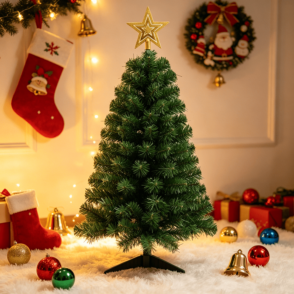 3 ft Christmas Tree with Star Topper - Artificial Christmas Tree, Small Christmas Tree, Mini Xmas Tree, Tabletop Holiday Tree for Indoor Christmas Decorations, Home, Office, Apartment