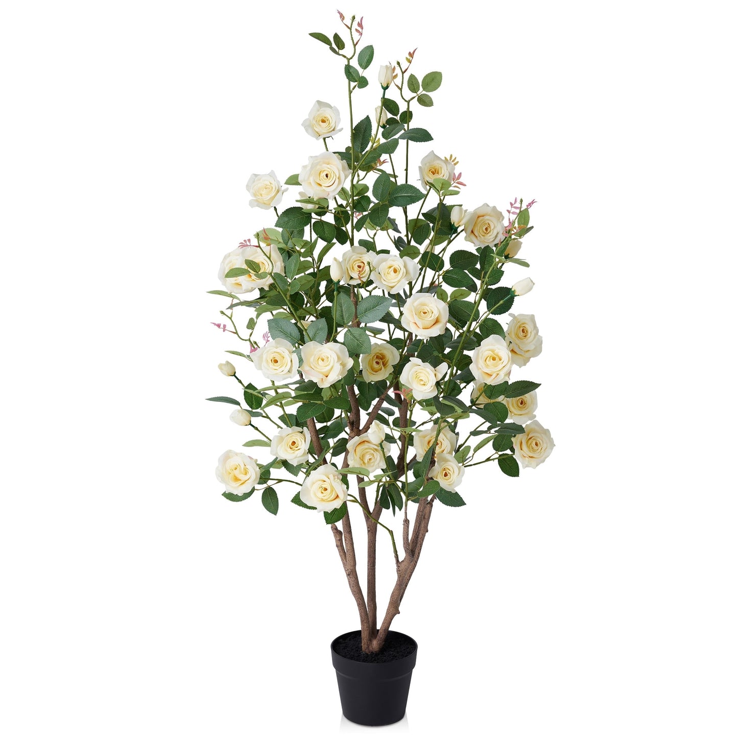 DR.Planzen 2 Pack 4ft Artificial Yellow Rose Tree with Green Leaves, Lifelike Faux Rose Flower Tree for Home Decor Indoor Outdoor, Living Room Office Decoration