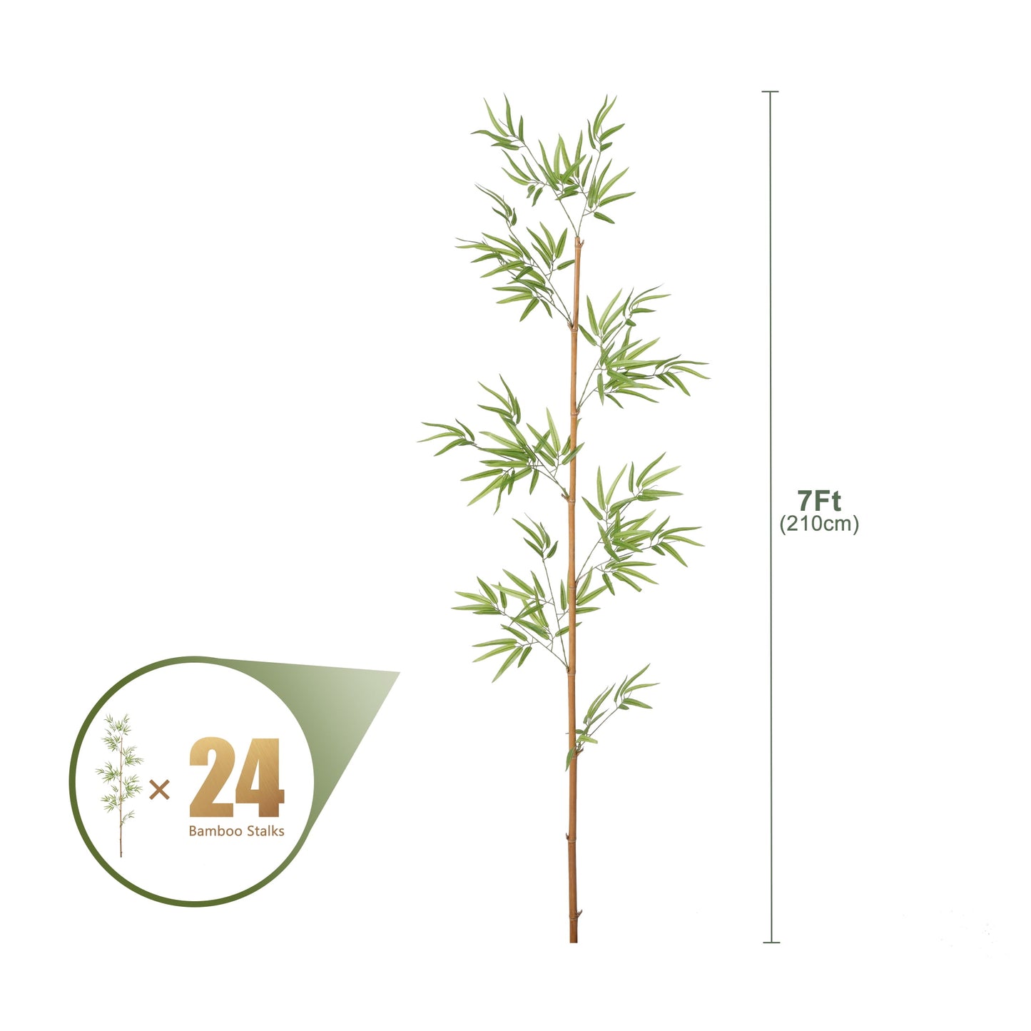 24 Pack 7FT Artificial Bamboo Privacy Screen - Faux Bamboo Plant Outdoor with Real Bamboo Poles, UV Resistant Dense Leaves Tall Fake Bamboo Fence Cover for Patio Backyard Balcony Wall Decor