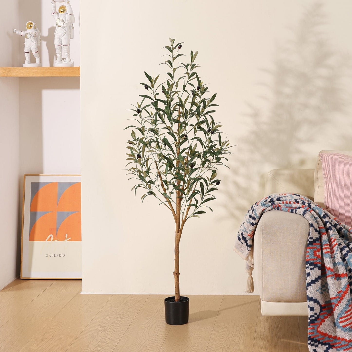 DR.Planzen Exquisite Artificial Olive Tree 4 ft Indoor Outdoor, Tall Faux Olive Tree in Black Plastic Pot, Artificial Plants with Natural Wood Trunk and Lifelike Fruits for Home Office Garden Decor