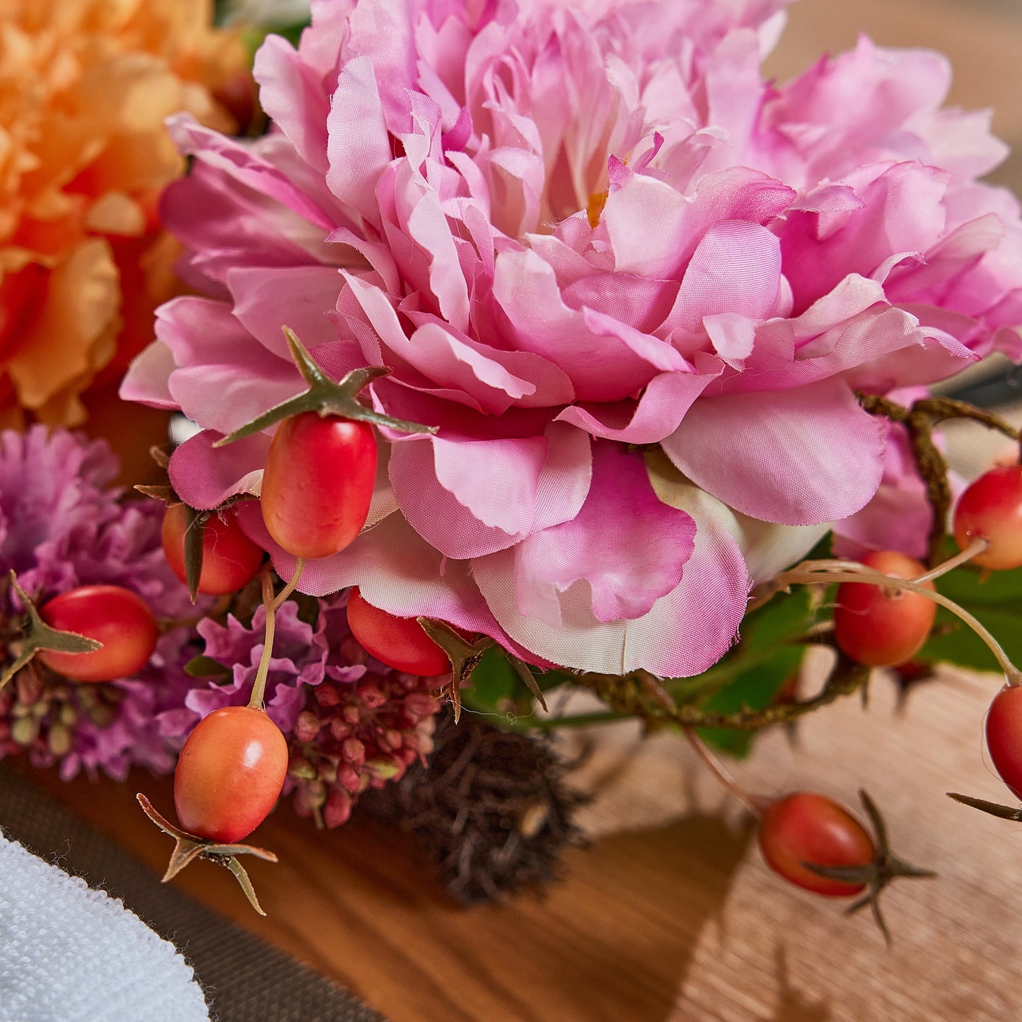 Dr.Planzen 27.6in Artificial Peony & Mixed Flower Arrangement, Lifelike Silk Floral Centerpiece for Table, Home Decor, Wedding, Party, Fall/Summer Decor