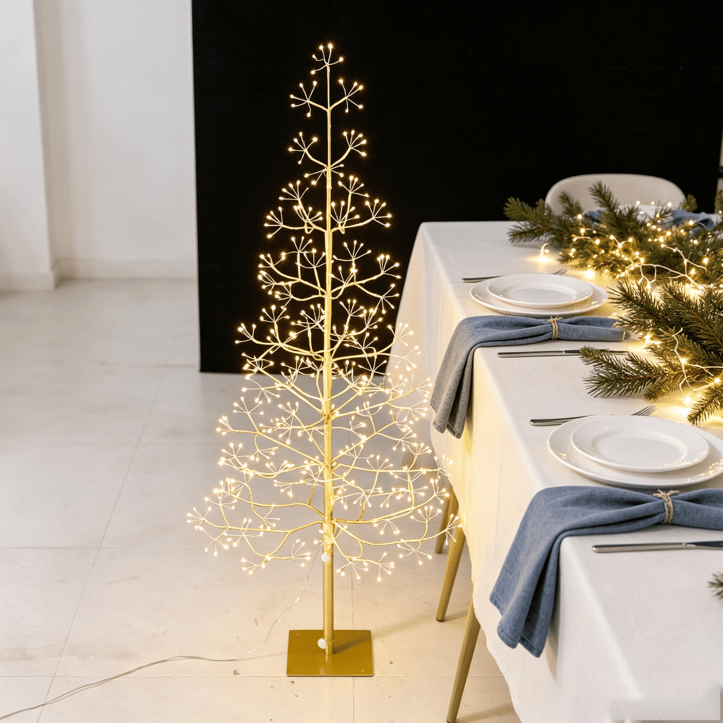 DR.Planzen 4ft Pre-Lit Artificial Christmas Tree with 500 Warm White LED Lights, Collapsible Slim Xmas Tree with Metal Stand, Indoor Outdoor Holiday Decoration, Champagne Gold