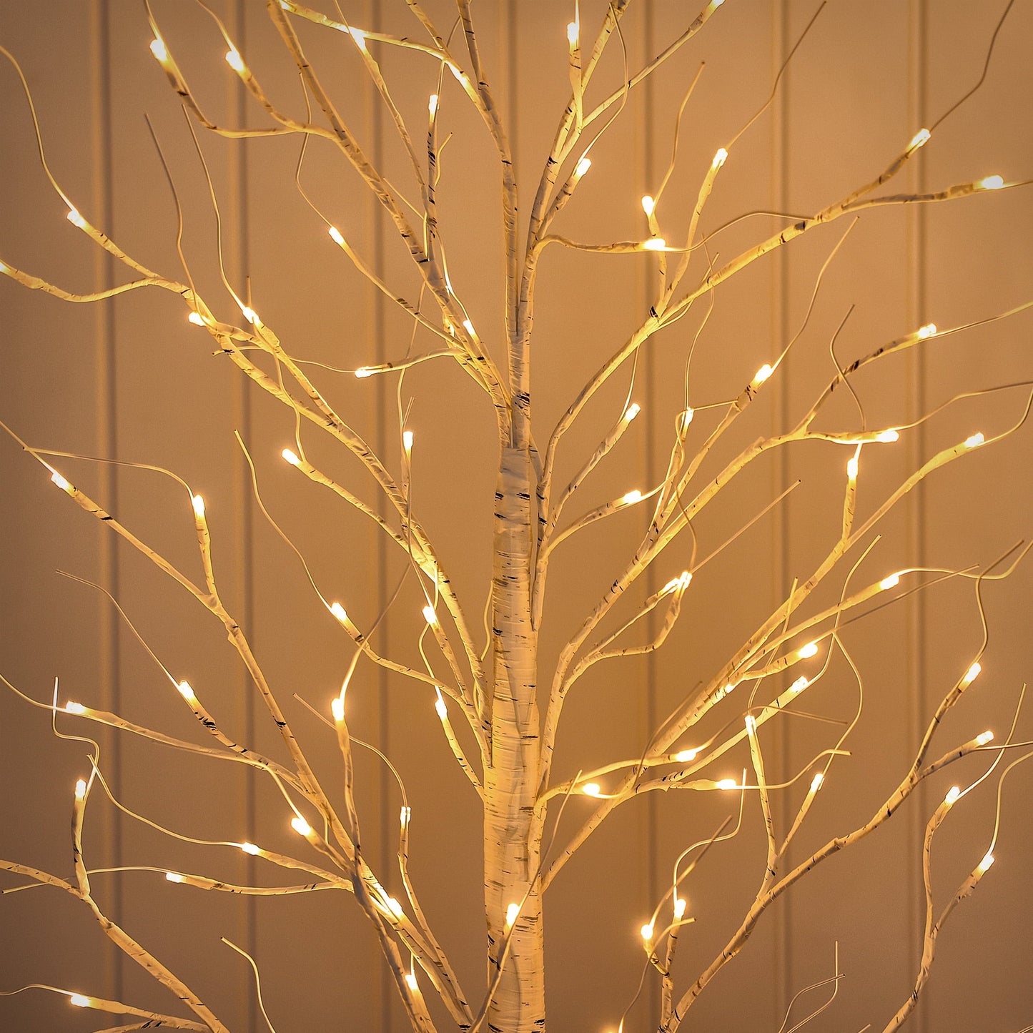 LED Birch Tree Light Set - 4ft, 5ft, 6ft Artificial Pre-lit Trees - with Plug-in Warm Lights - Indoor Outdoor Christmas Holiday Wedding Decor for Home Party (3-Pack)