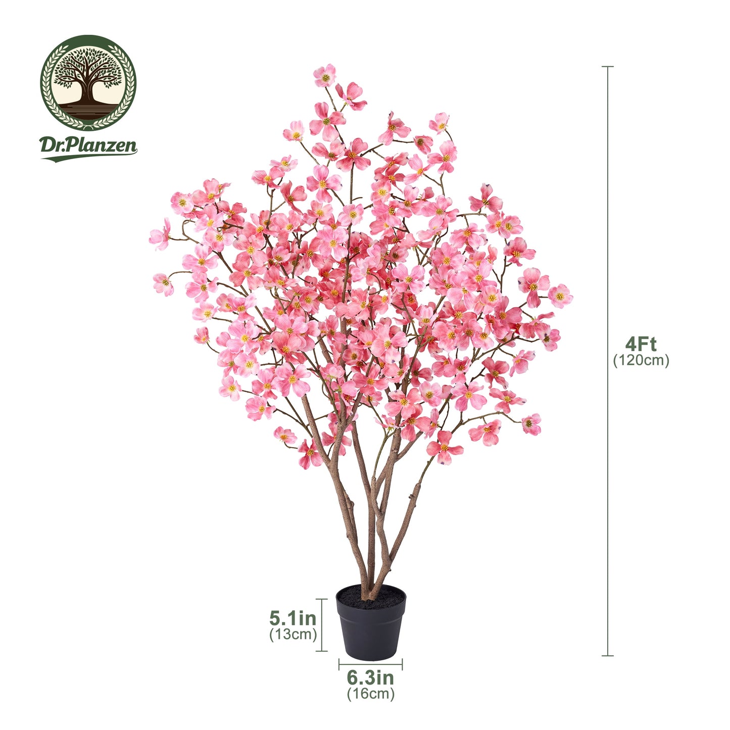DR.Planzen 4ft Red Artificial Dogwood Tree, Lifelike Faux Dogwood Flower Tree with Green Leaves for Home Decor Indoor Outdoor, Spring Decoration for Living Room Office