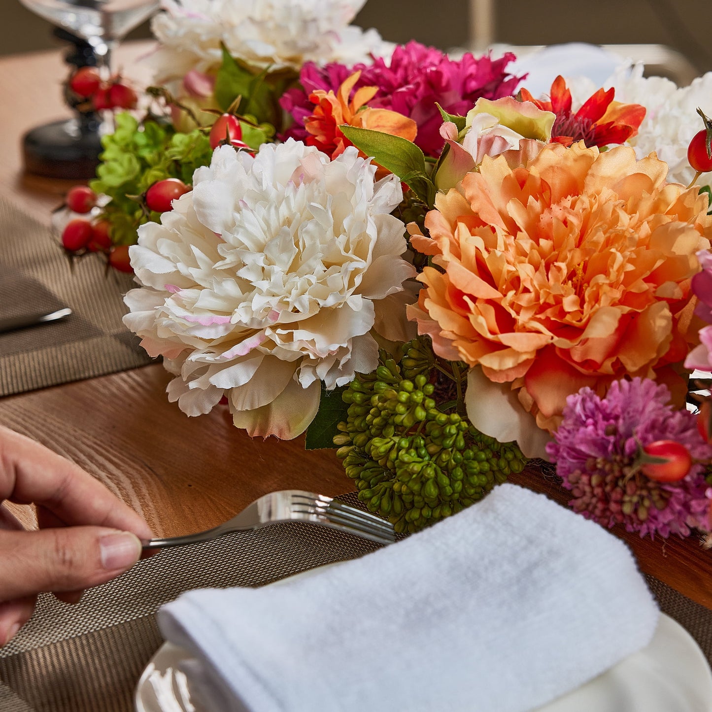 Dr.Planzen 27.6in Artificial Peony & Mixed Flower Arrangement, Lifelike Silk Floral Centerpiece for Table, Home Decor, Wedding, Party, Fall/Summer Decor