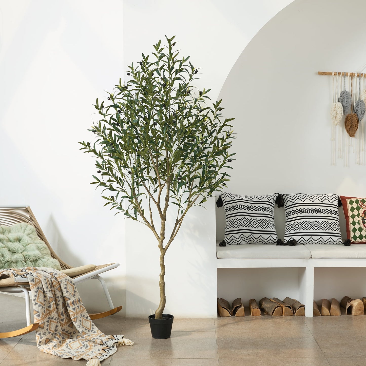 6FT Fuller Artificial Olive Tree in Pot, Artificial Olive Plants with Fruits, Realistic Indoor Outdoor Plants for Home Decor Housewarming Gift
