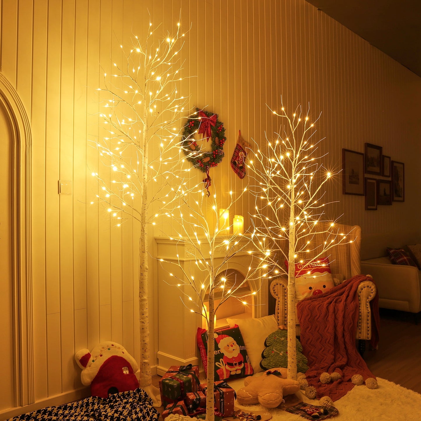 DR.Planzen 3 Pack Warm White LED Birch Light Spirit Trees, Christmas Tree Holiday Decor,4ft/6ft/8ft assorte