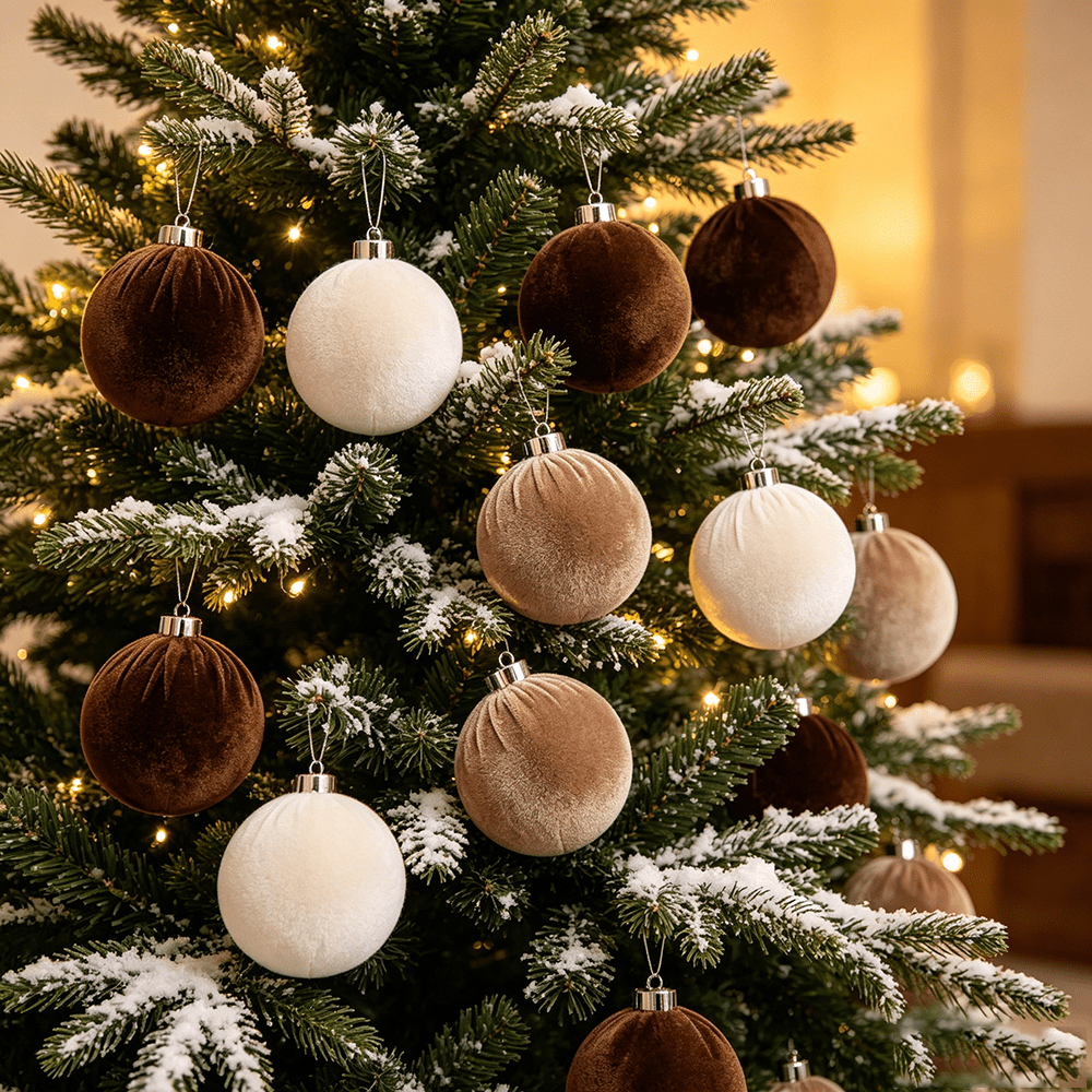 Velvet Christmas Ball Ornaments Set - 15pcs Large 8cm Christmas Tree Ornaments, Soft Fabric Hanging Balls in Assorted Neutral Holiday Colors for Tree, Wreath, Garland, Home Party D¨¦cor