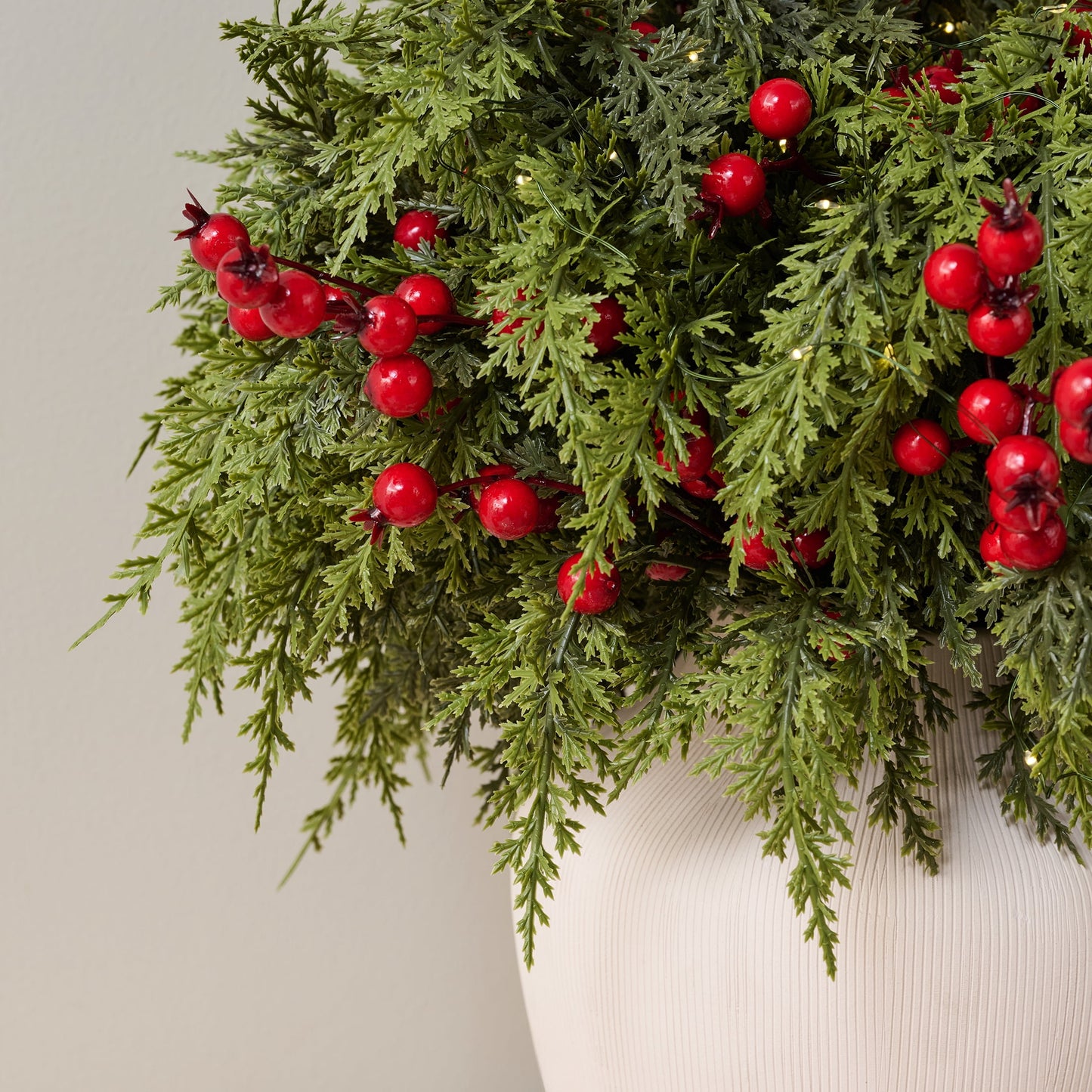 DR.Planzen 12-Pack 17" Pre-Lit Artificial Cypress Branches with Red Berries, Battery Operated Warm White LED Lights, DIY Christmas Tree Filler & Holiday Centerpiece