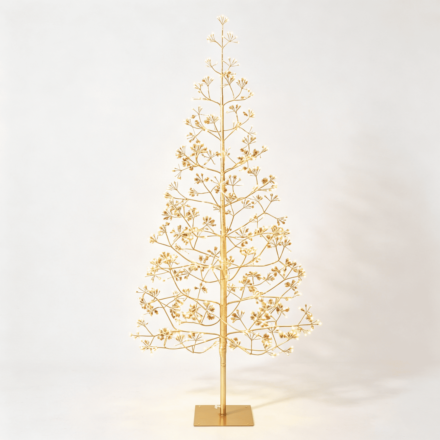 DR.Planzen 5ft Pre-Lit Starburst Artificial Christmas Tree with 650 Warm White Twinkling LED Lights, Slim Gold Tinsel Xmas Tree with Metal Base, Indoor Outdoor Holiday Decor