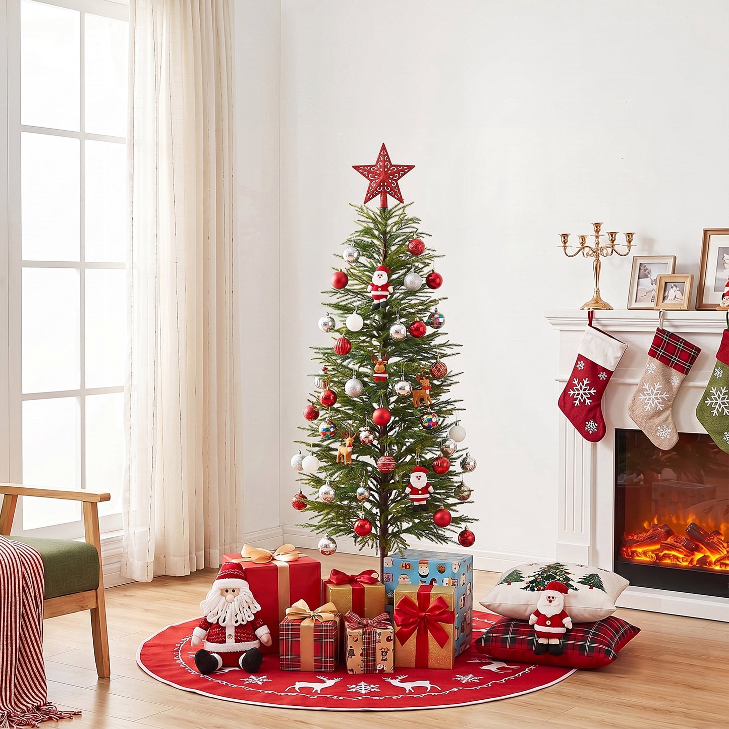 DR.Planzen 5' Unlit Green Cypress Artificial Christmas Tree, Slim Xmas Tree with Foldable Metal Stand, Easy Assembly Indoor Tabletop Holiday Decor