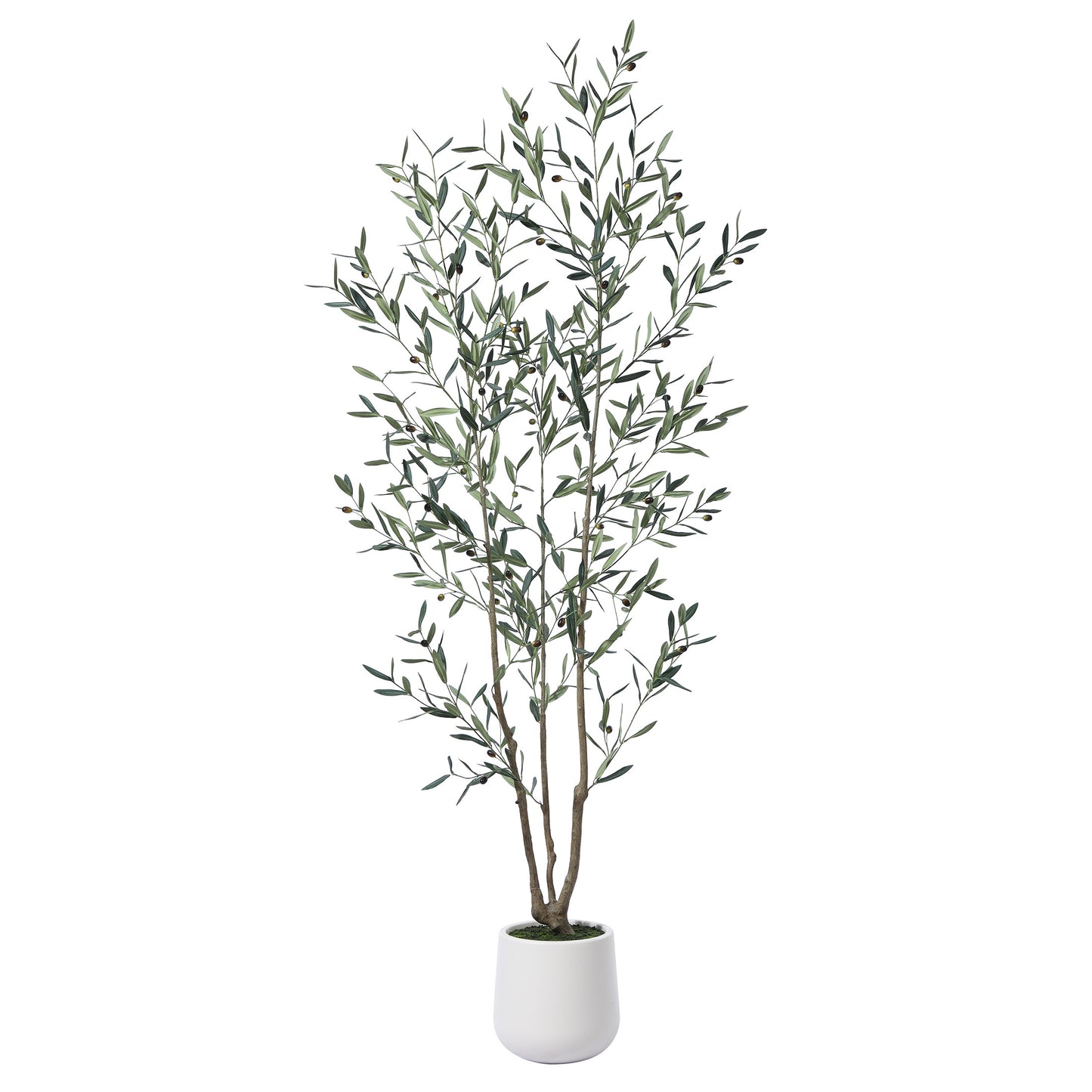 DR.Planzen 7FT Faux Olive Tree with Round White Planter, Pre Potted Fake Greenry Olive Tree for Home Decor