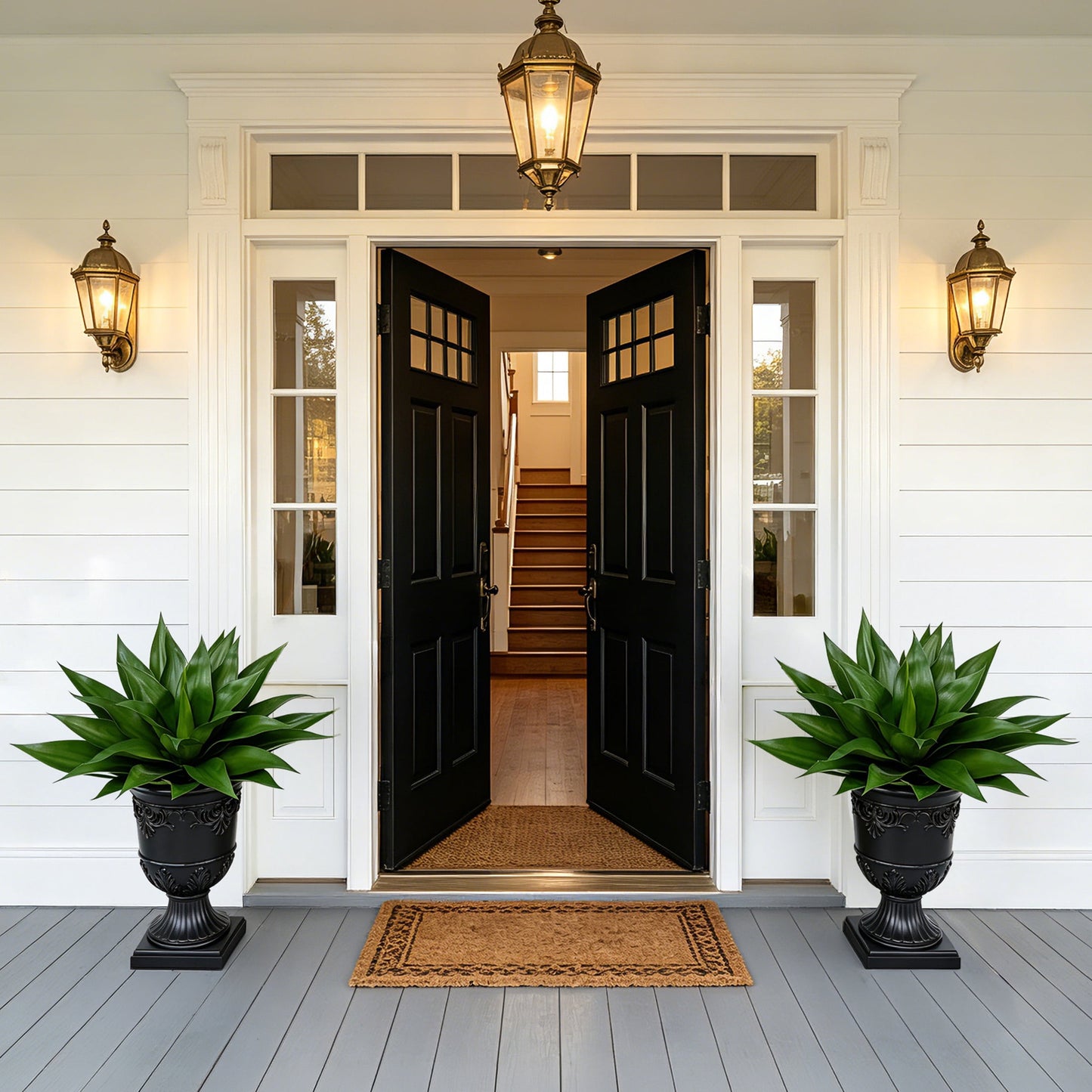 2 Pack 30in UV Resistant Artificial Agave Plant with Black Urn Planter, Faux Agave Plants Fake Plants Realistic Greenery - Indoor Outdoor Decor for Front Porch Patio Garden Home Office