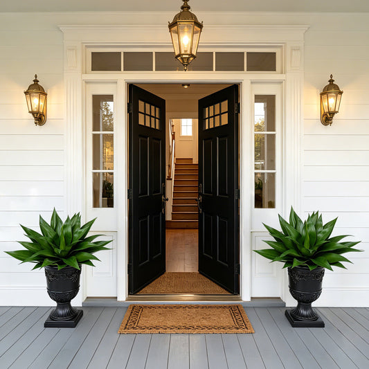 2 Pack 30in UV Resistant Artificial Agave Plant with Black Urn Planter, Faux Agave Plants Fake Plants Realistic Greenery - Indoor Outdoor Decor for Front Porch Patio Garden Home Office