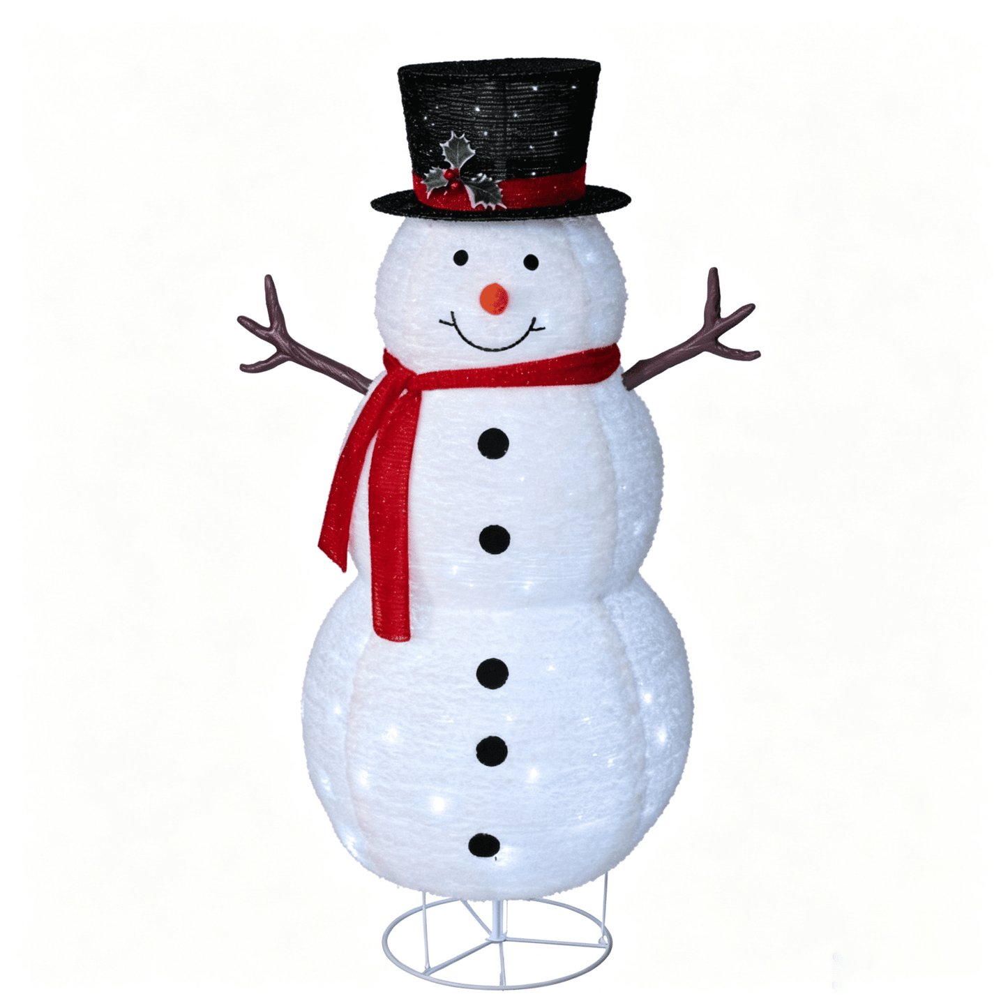 DR.Planzen 4FT Pre-Lit Christmas Snowman Decoration, Large Lighted Fabric Snowman with Top Hat & Red Scarf, Indoor & Outdoor LED Holiday Home Decor