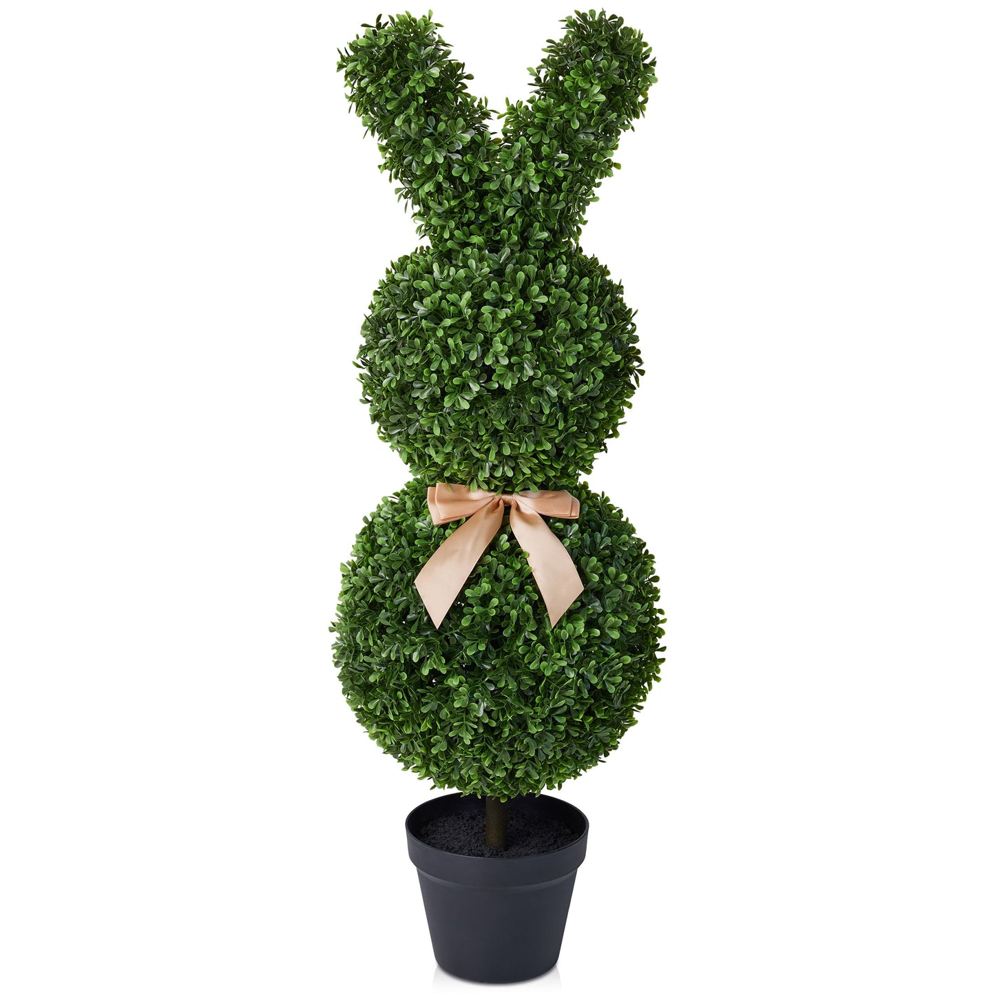 DR.Planzen 3ft Easter Rabbit Shaped Topiary Trees, High Artificial Boxwood with Swaying Ears & Brown Bow Tie, UV-Resistant for Indoor & Outdoor Decor, Set of 2