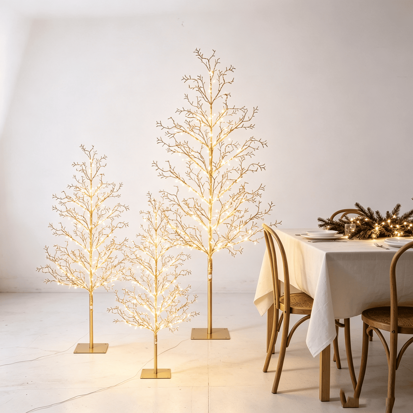 DR.Planzen 4FT/5FT/6FT Pre-Lit Ice Crystal Christmas Tree Set, Golden Warm White LED Lighted Trees with Breathing Flash, Indoor & Outdoor Holiday Decor
