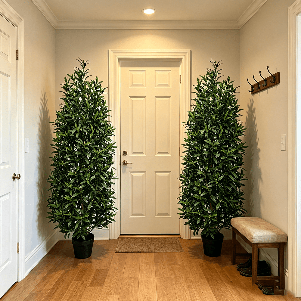 DR.Planzen 2 Pack 5 FT Artificial Olive Topiary Tree in Black Pot, Faux Olive Tree with 2378 Leaves, 114 Fruits, Fake Potted Olive Plant for Living Room Office Decor