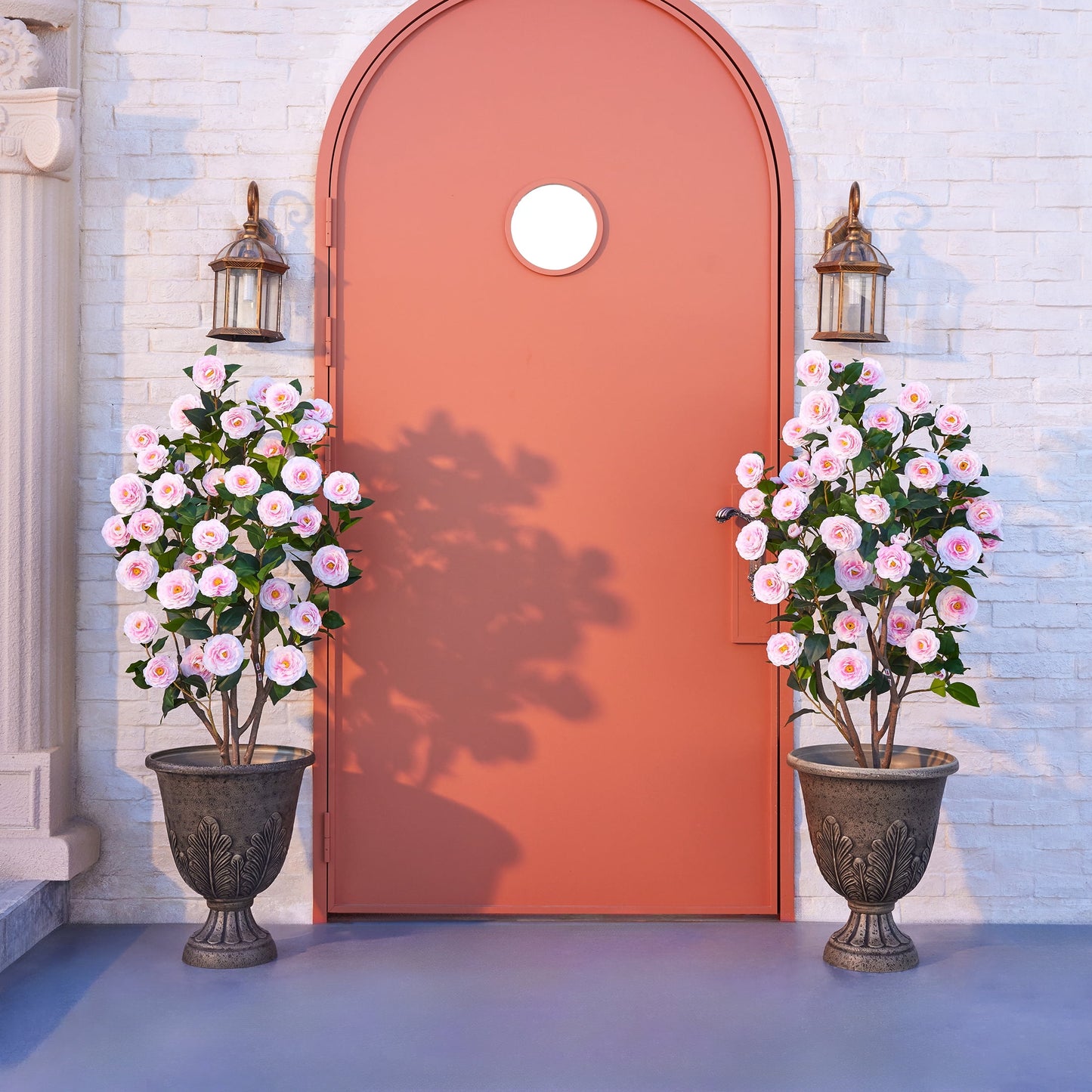 Artificial Camellia Tree 4FT Tall Faux Camellia Plant UV Resistant Fake Flowering Tree Potted ¨C 48 Blooming Pink Flowers & 348 Silk Leaves, Artificial Plant Indoor Outdoor Decor for Living Room Porch