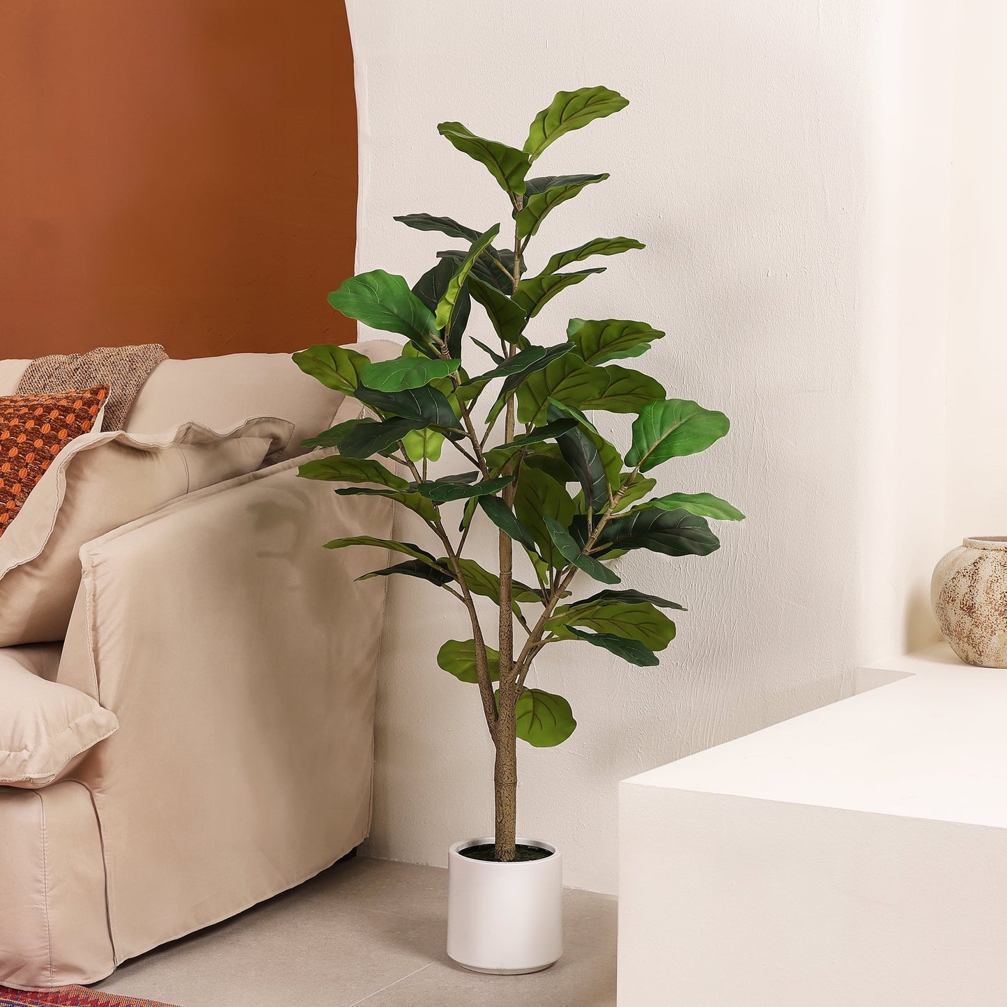 DR.Planzen 4.5ft Artificial Fiddle Leaf Fig Tree, Tall Faux Ficus Tree, Artificial Plants for Home Office Decor