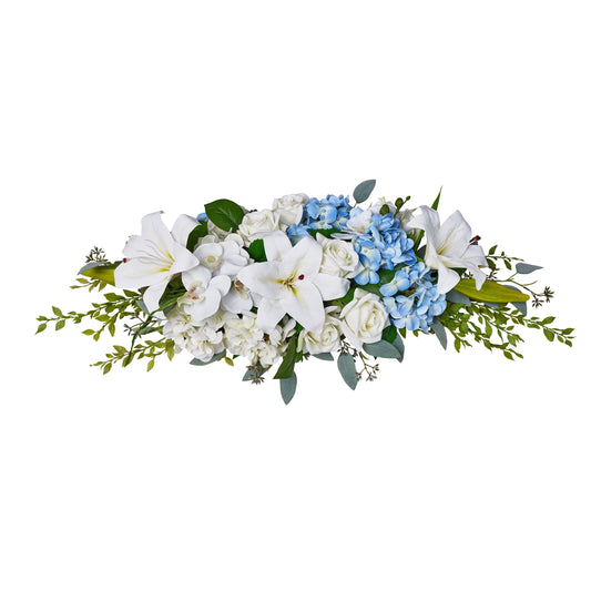 36in Wedding Arch Flowers Artificial Wedding Arch Decor - Blue and White Floral Arch Swag Arrangement for Ceremony Backdrop Aisle Reception, Reusable Faux Wedding Backdrop Decorations