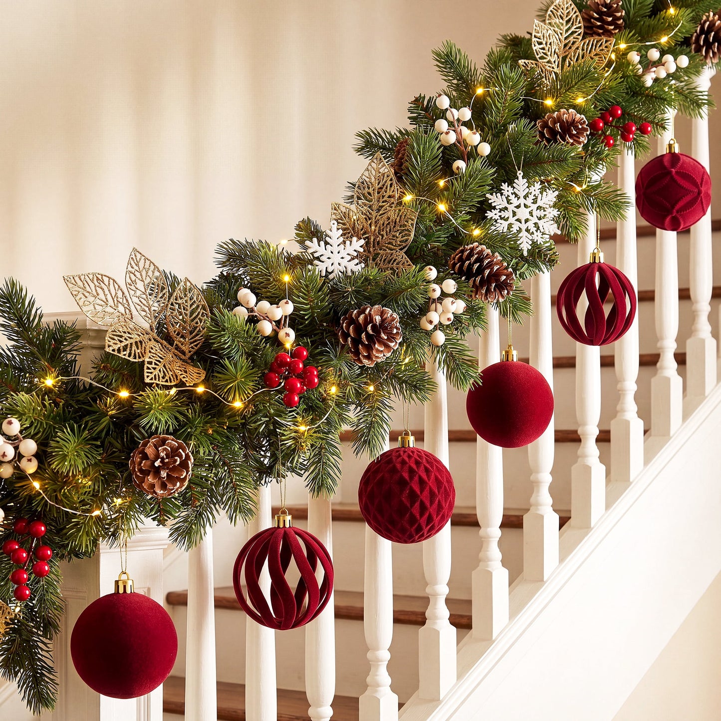 DR.Planzen 16ct 3.15" Burgundy Red Flocked Christmas Ornaments, Soft Velvet Foam Balls for Holiday Tree Decor, Non-Tarnish Indoor Xmas Decorations