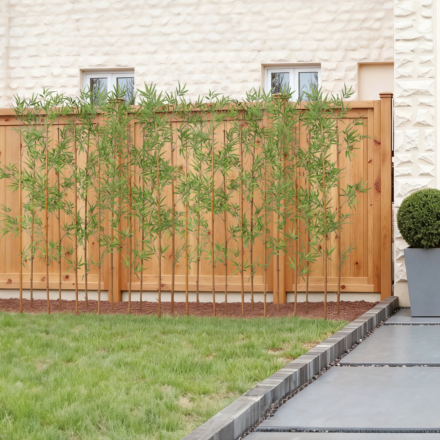 24 Pack 7FT Artificial Bamboo Privacy Screen - Faux Bamboo Plant Outdoor with Real Bamboo Poles, UV Resistant Dense Leaves Tall Fake Bamboo Fence Cover for Patio Backyard Balcony Wall Decor