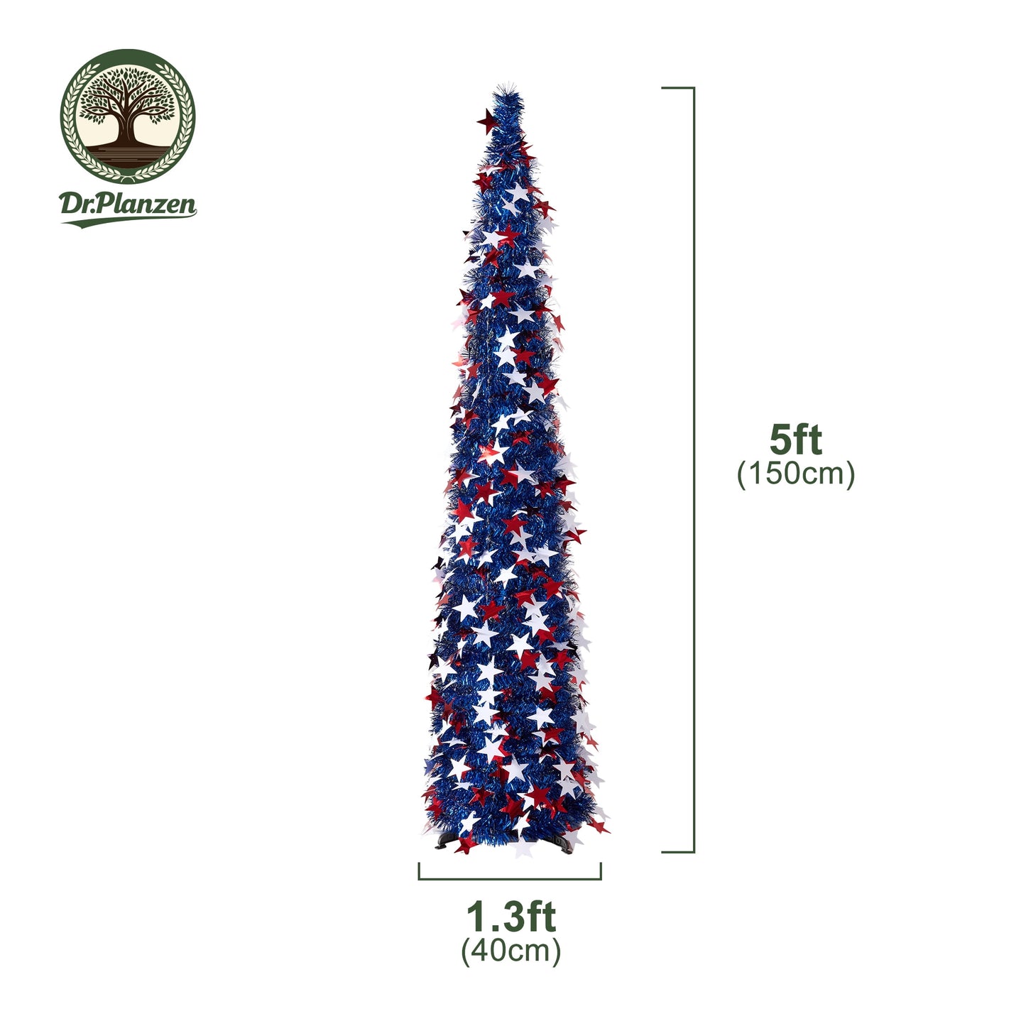 DR.Planzen 4th of July 5FT Patriotic Star Spangled Tree, Red White Star Decorative Pop up Tree for 4th of July, Independence Day Indoor Outdoor Decor