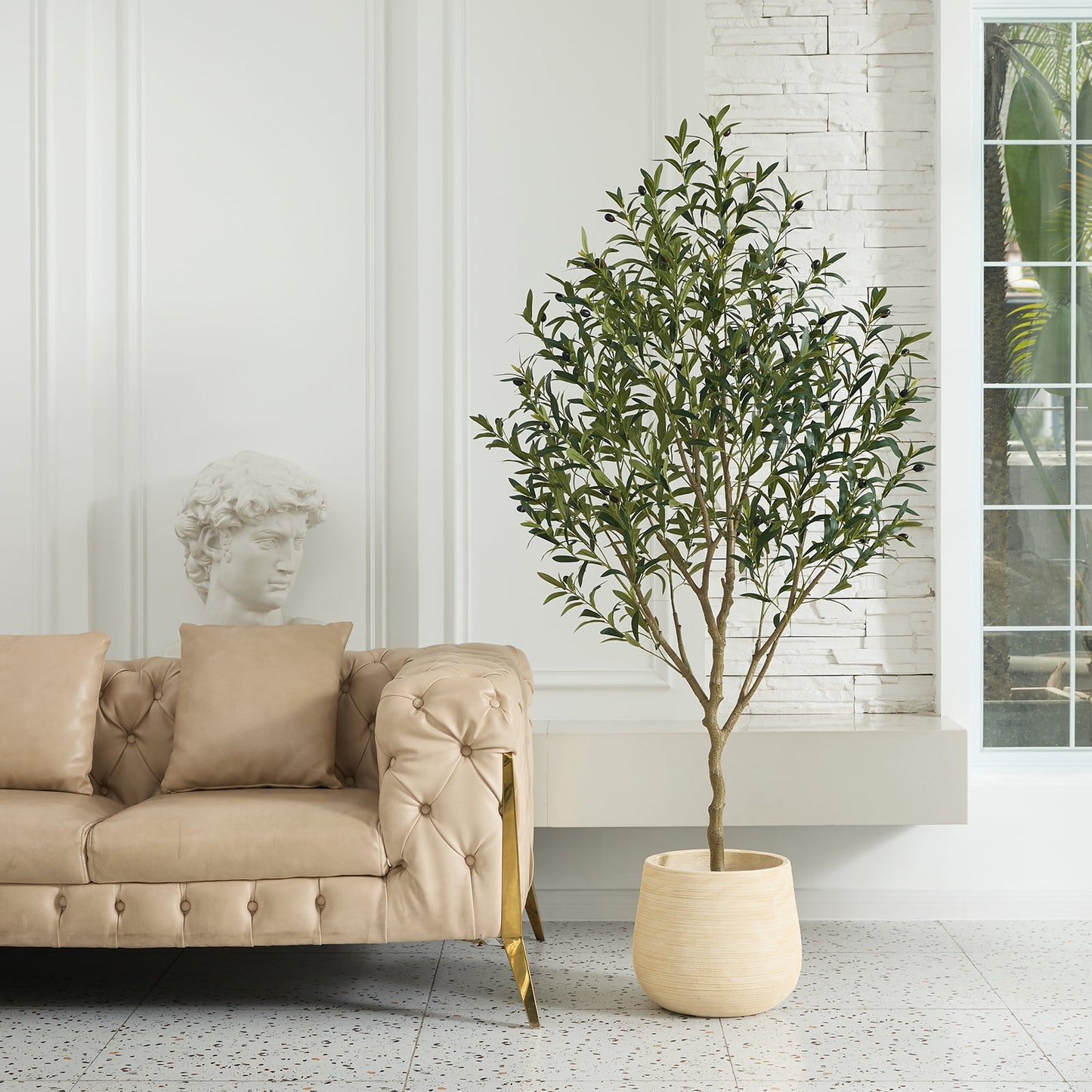 6FT Fuller Artificial Olive Tree in Pot, Artificial Olive Plants with Fruits, Realistic Indoor Outdoor Plants for Home Decor Housewarming Gift