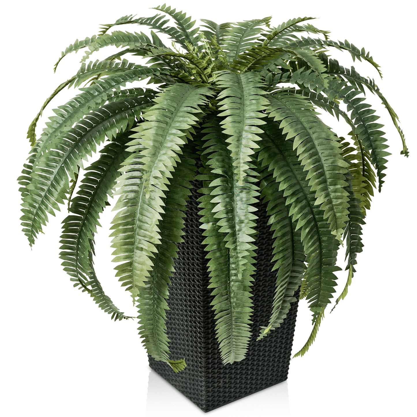 DR.Planzen Artificial Boston Fern Bush Plant with Black Tapered Planter - UV Resistant Faux Ferns with 39 Leaves