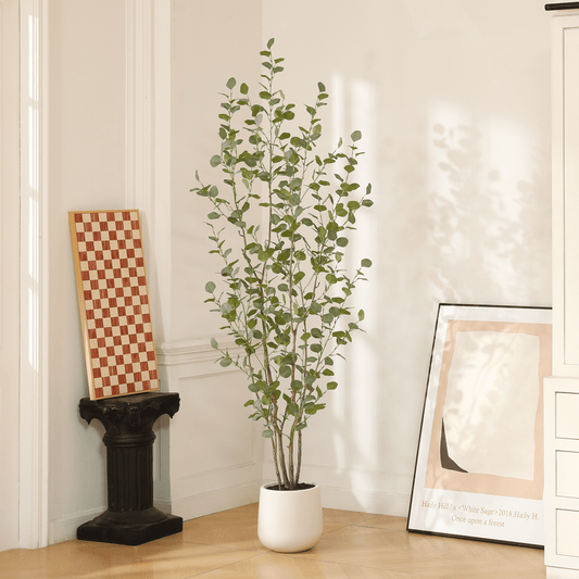 7ft Artificial Eucalyptus Plant in Oval White Pot - Easy to Assemble and Disassemble, Perfect for Home or Office Decor