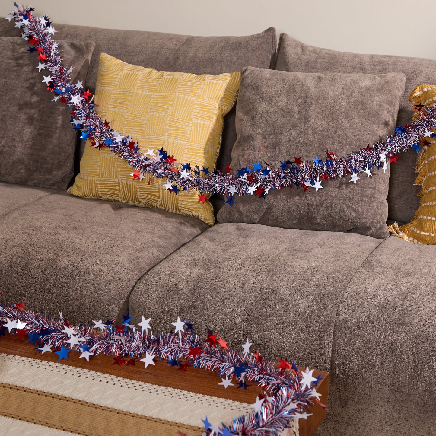 DR.Planzen 4th of July Garland, 4 PCS 9FT Red White Blue Glitter Garland, Patriotic Tinsel Garland with Stars for Memorial Day, Outdoor Indoor Party Decorations
