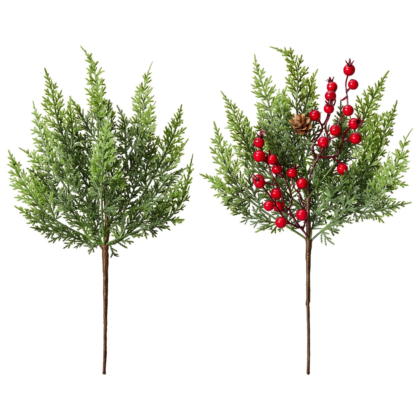 DR.Planzen 12-Pack 17" Pre-Lit Artificial Cypress Branches with Red Berries, Battery Operated Warm White LED Lights, DIY Christmas Tree Filler & Holiday Centerpiece