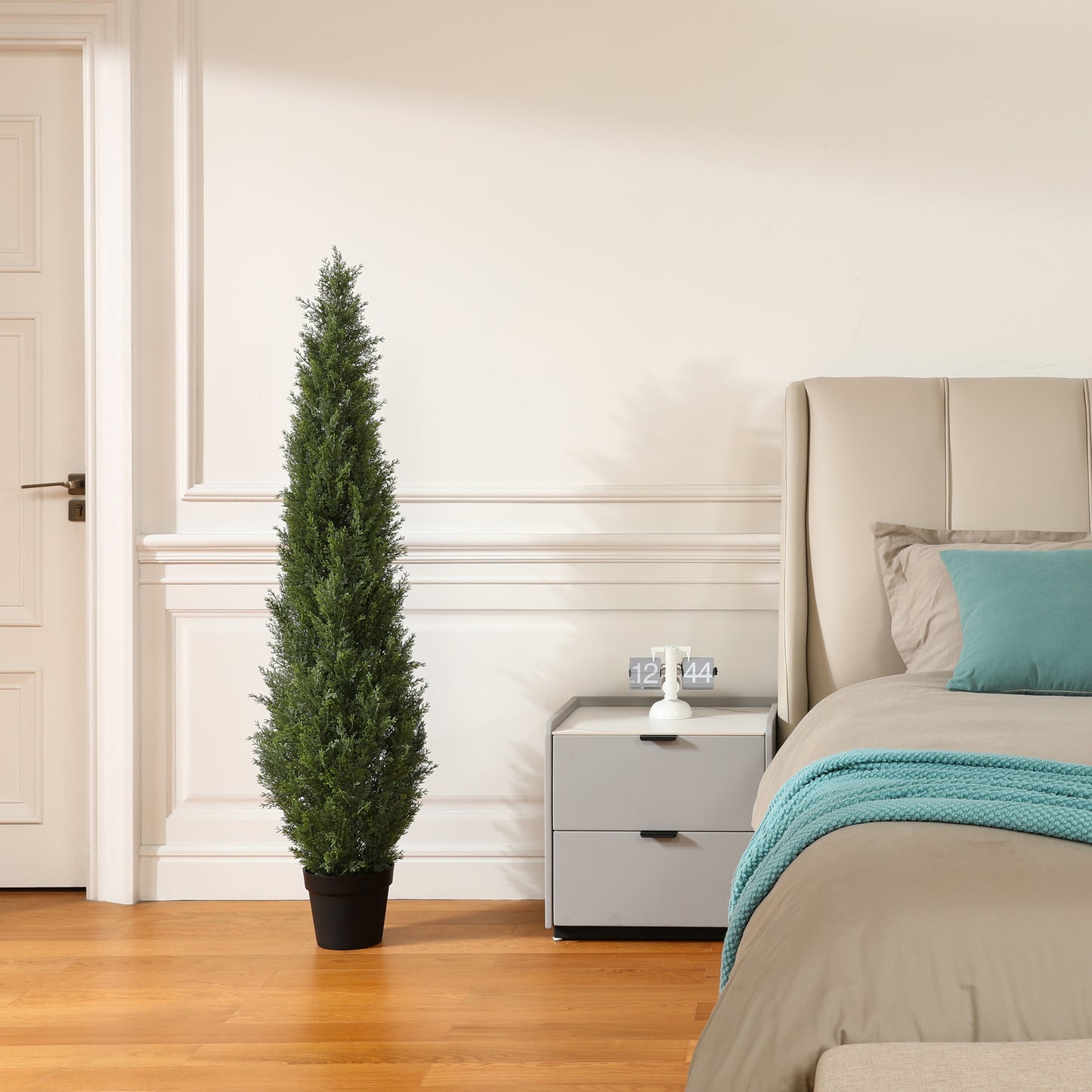 DR.Planzen 2 Pack 5 FT Artificial Cedar Tree with 1609 PE Leaves, Indoor Faux Topiary Cedar Tree, Potted Fake Tree - Adjustable Branches - Slim Decor for Entryway & Covered Porch